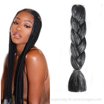 Fashion Style 24 inch Braiding Hair with Tinsel Synthetic Fiber Crochet Hair Attachment Shiny Braids for Party
